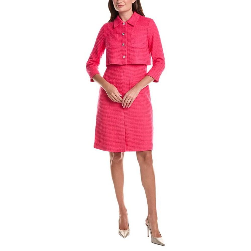 Teri Jon By Rickie Freeman Womens Boucle Sheath Dress, Pink